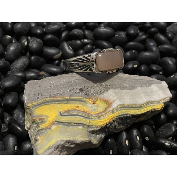 Native Southwest Style Sterling Silver Sandstone Etched Stacker Ring Size 9.5 - Picture 8 of 13